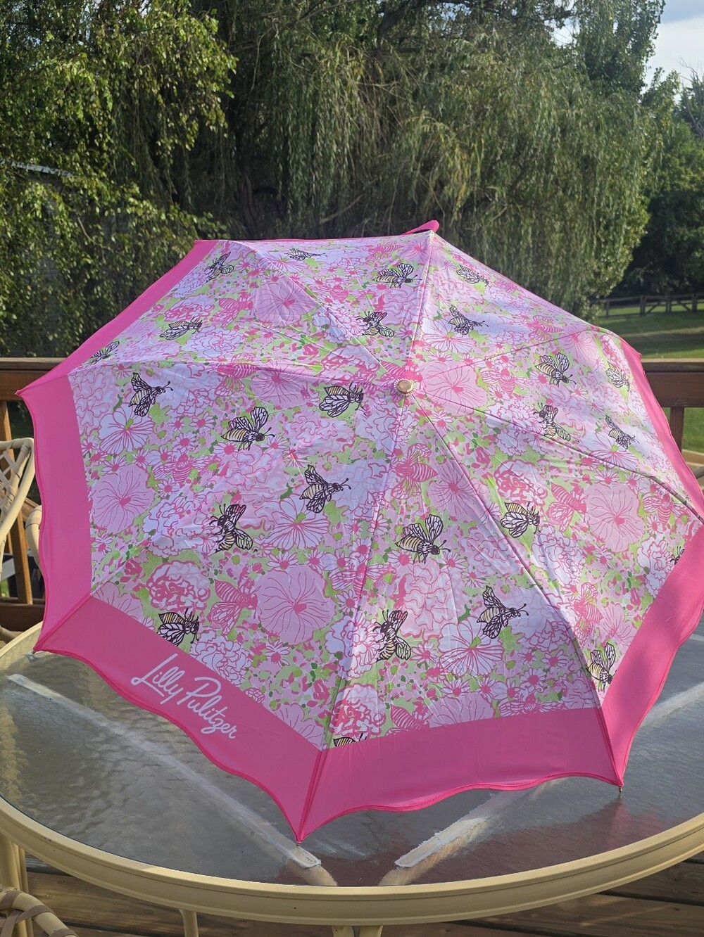 Lilly Pulitzer Travel Umbrella Pistachio Macaron Bees Knees Pink